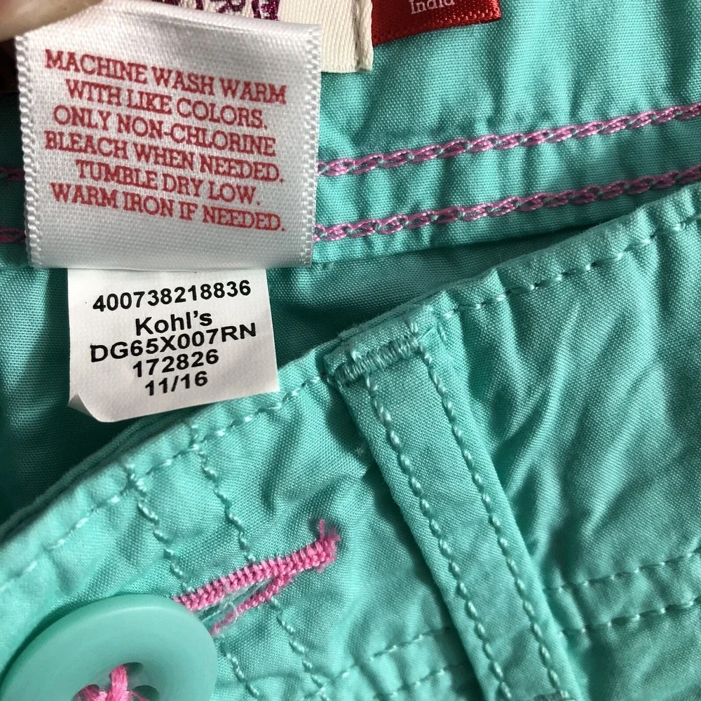 SO Shorts Girls 12 Aqua Blue Utility‎ Bermuda Cuffed Adjustable Waist Mid Rise